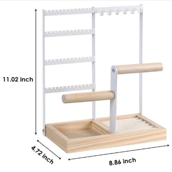 4-Tier Earring Holders & Necklace Towers - Jewelry Organizer w/ Velvet Ring Tray - Picture 3 of 11